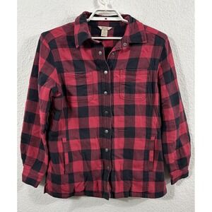 Duluth Trading Co Jacket Womens Medium Red Black Plaid Flannel Quilted Shacket